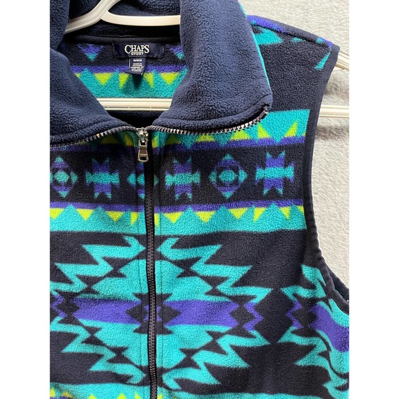 Chaps Sport Aztec Vest Navy Blue Teal Southwestern Zip Front - Picture 4 of 4